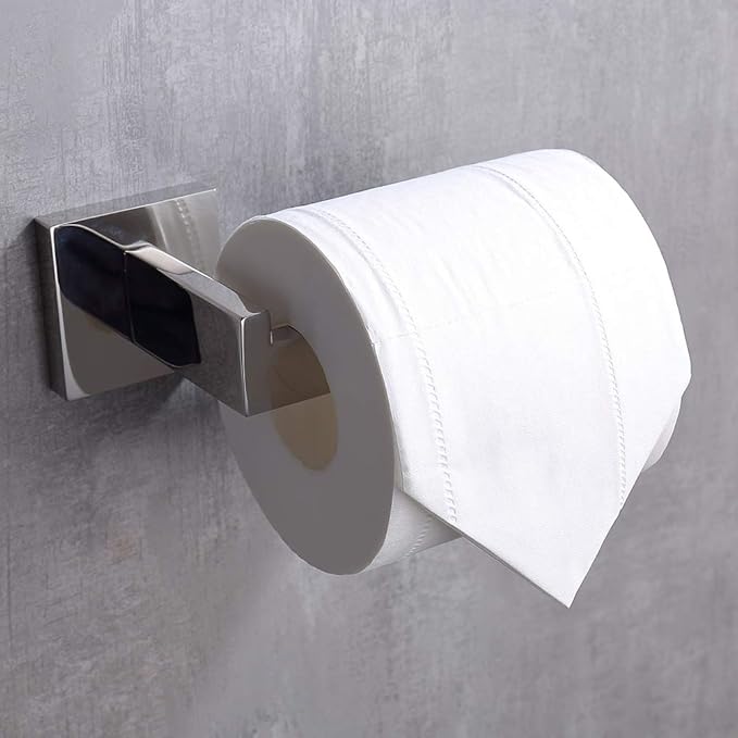 TASTOS Polished Chrome Toilet Paper Holder SUS304 Stainless Steel, Modern Square Half Open Bathroom 5 inch TP Holder Wall Mount Rustfree Tissue Roll Dispenser for Washroom Kitchen