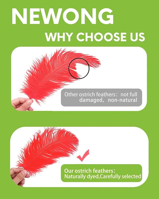 30pcs Red Ostrich Feathers Natural Bulk 13-16in(33-40cm) Vase Craft Wedding Home Party Centerpieces Christmas Day Decoration