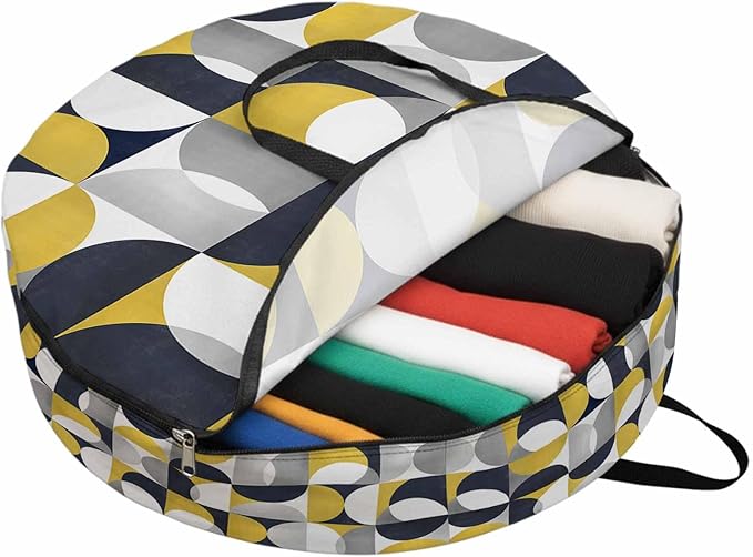 Storage Bag Mid Century Geometric Round Storage Totes Bins Closet Organizers with Zippers & Handle Abstract Modern Yellow Clothes Storage Container for Bedroom Dorm Space Saving Packing Supplies Bags