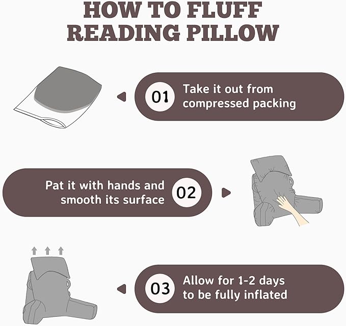 Unisakey Portable Reading Pillows with Headrest for Bed Sitting Up(Light Grey Oeko-Tex), Velvet Back Pillow with Arms & Pockets for Adults, Support Memory Foam Bed Pillow for Dorm/Watching/Gaming