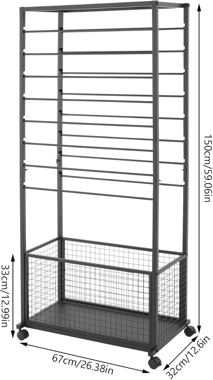 16 Tier Double-sided Ribbon Holder Organizer Rack 26.38 * 12.6 * 59.06in Multifunctional Flower Wrapping Paper Storage Stand Black for Flower Shops, Craft Rooms