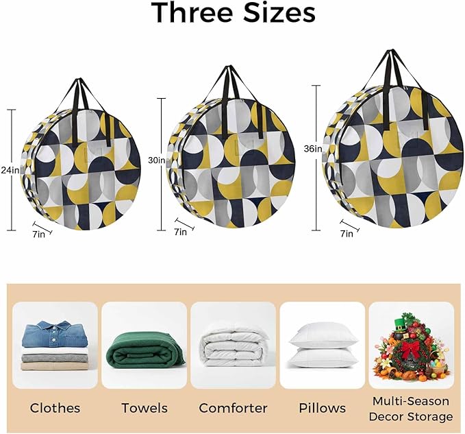 Storage Bag Mid Century Geometric Round Storage Totes Bins Closet Organizers with Zippers & Handle Abstract Modern Yellow Clothes Storage Container for Bedroom Dorm Space Saving Packing Supplies Bags