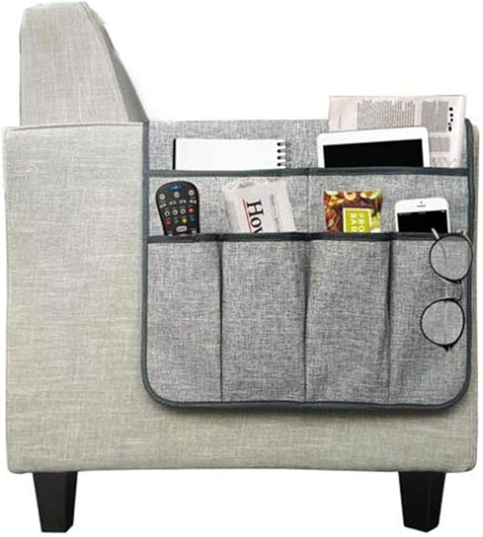 IPENNY Cotton Linen Sofa Couch Remote Control Holder Chair Armrest Caddy Pocket Organizer Storage Bag for Cellphone Tablet Notepad Book Magazines DVD Eyewears Drinker Snacks Holder Pouch