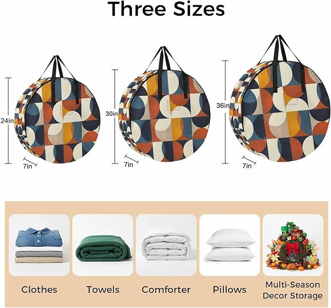 Storage Bag Mid Century Geometric Round Storage Totes Bins Closet Organizers with Zippers & Handle Abstract Modern Clothes Storage Container for Bedroom Dorm Space Saving Packing Supplies Moving Bags