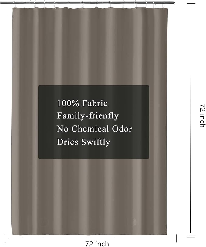 LLSCL Brown Fabric Shower Curtain Liner with Bottom Counterweight, Waterproof Hotel Quality, 72 x 72 Machine Washable