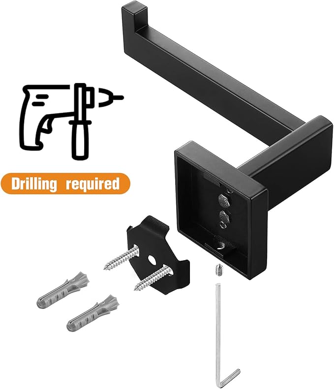 HITSLAM Matte Black Fit Jumbo Rolls Large Toilet Paper Holder Wall Mount Premium 304 Stainless Steel Square Toilet Paper Roll Holder for Bathroom Rustproof