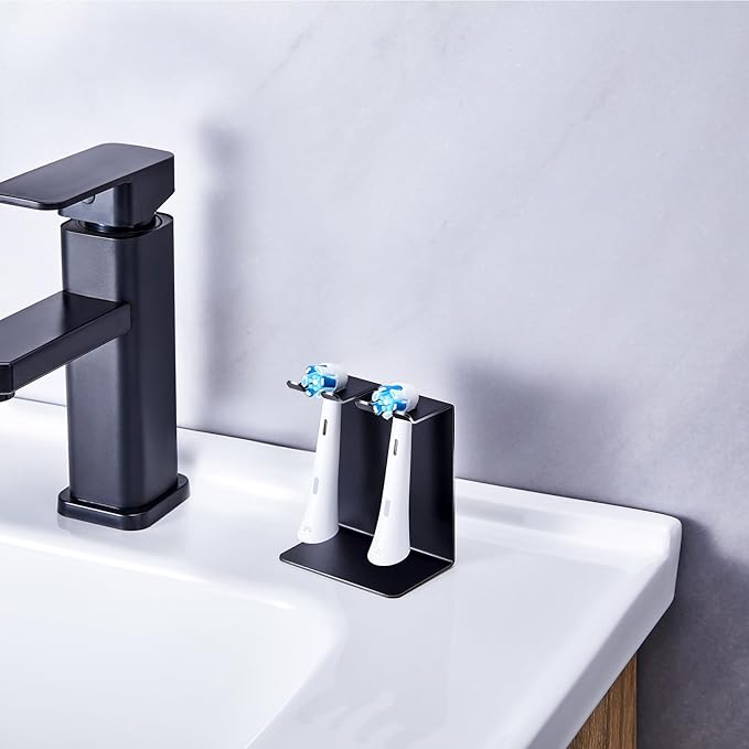 Electric Toothbrush Head Holder, Tooth Brushing Holder, Wall Mounted Toothbrush Holders Shower Bathroom, Self Adhesive or Desktop Tooth Brush Holder Organiser (Black, Small)