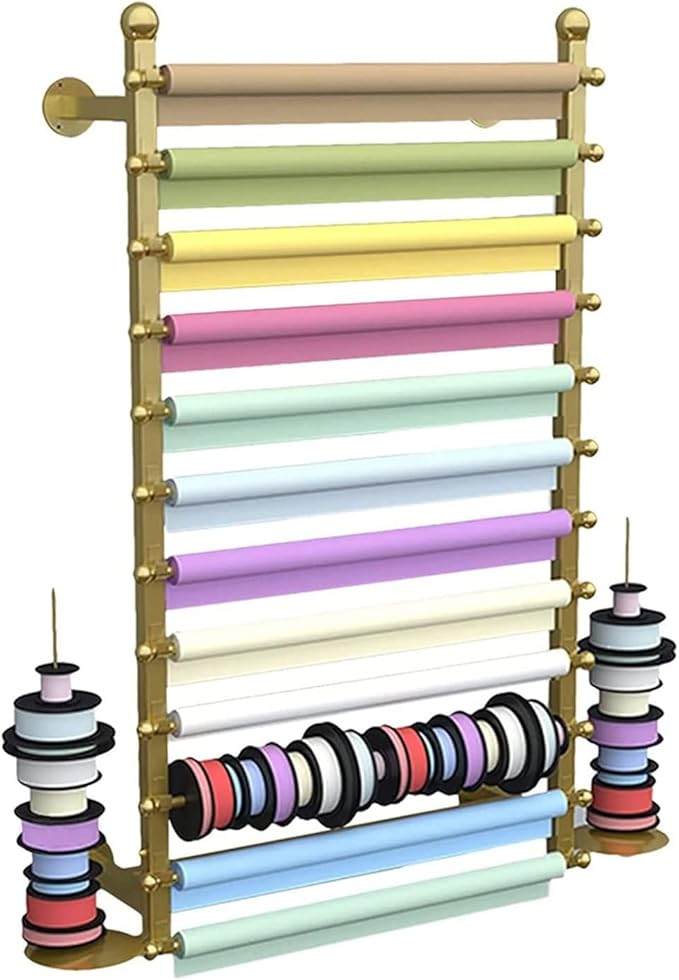 Flower Shop Ribbons Rolls Storage Organizer, Wall Mount Metal Removable Crossbar Gift Wrapping Paper Rack for Cake Stores (Color : White, Size : 120cm/47.2in) (Gold 70cm/27.5in)