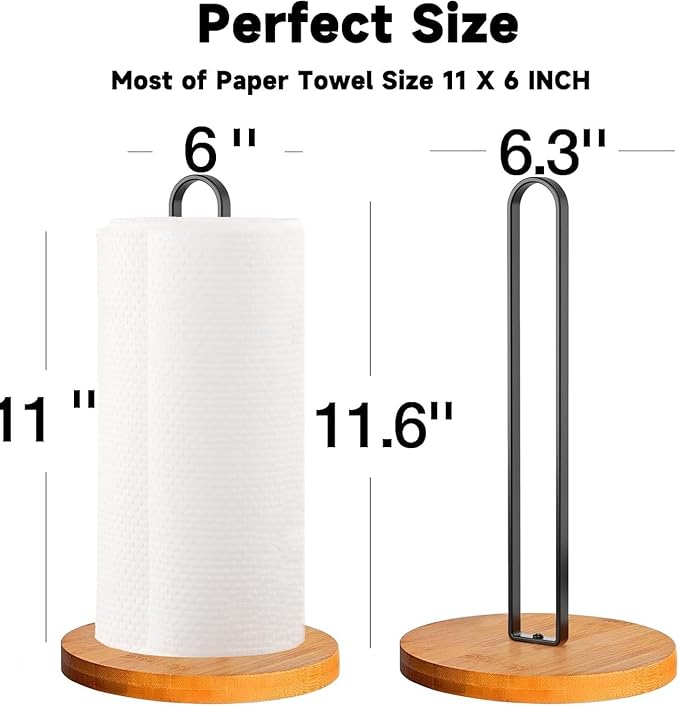 Wooden Paper Towel Holder Countertop, Kitchen-Towel-Holder FreeStanding with Non-Slip Base for Kitchen Bathroom