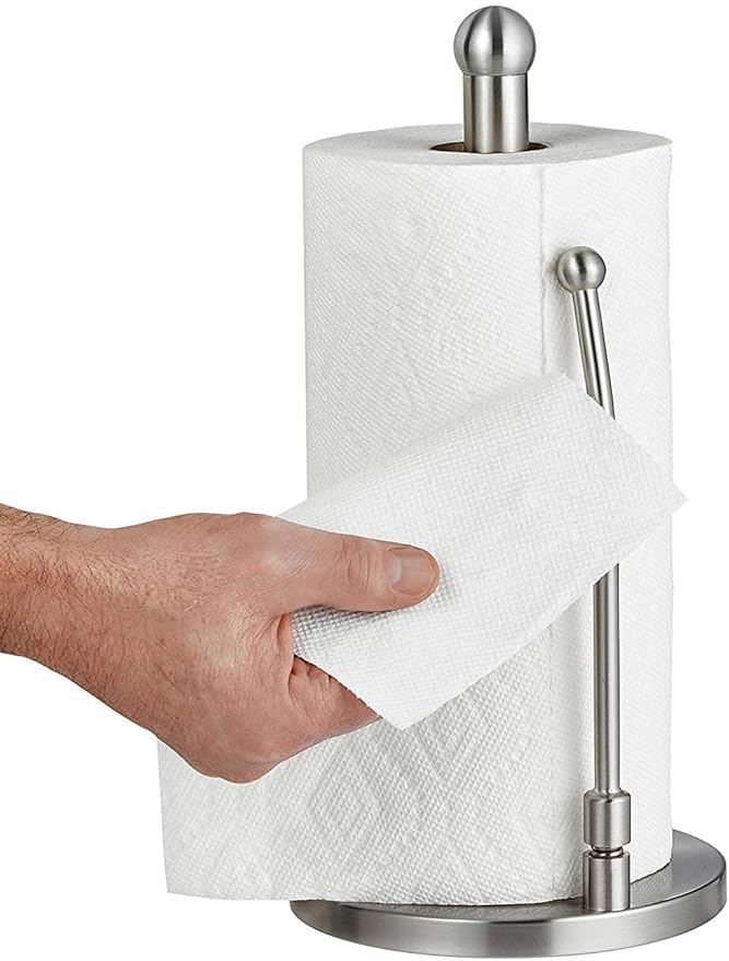 Alpine Industries Countertop Paper Towel Holder - Stainless Steel Kitchen Napkin Roll Dispenser Stand for Home, Office, Bathroom (Steel-Lite)