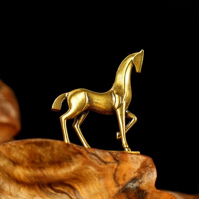 Retro Handcrafted Elegant Abstract Horse Statue 100% Solid Brass with Smooth Curves Raised Leg, Ideal Home Decor Item Collectible Desk Accessory Office Scene Ornament Artistic - Artistic Enhancement
