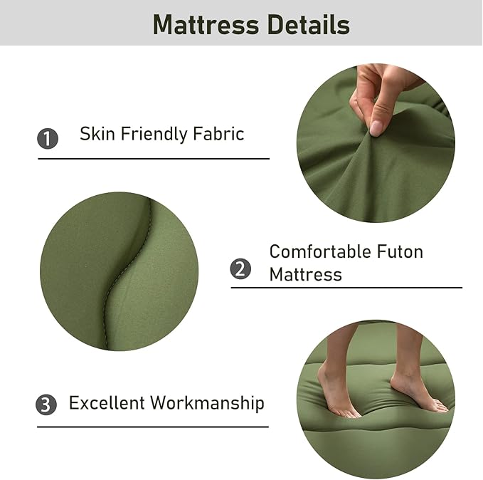 MAXYOYO Cot Japanese Floor Futon Mattress, Single Size Tatami Mat Sleeping Pad Foldable Roll Up Boys Girls Narrow Mattress