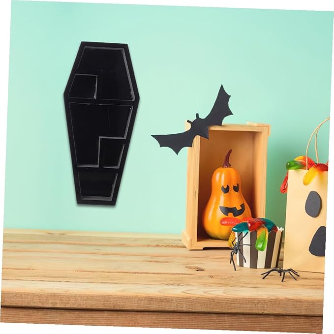 PartyKindom Spooky Coffin Shelf for Gothic Decor Compact Coffin Storage Rack for Candles Books Figurines for Halloween Parties Horror Themed Rooms