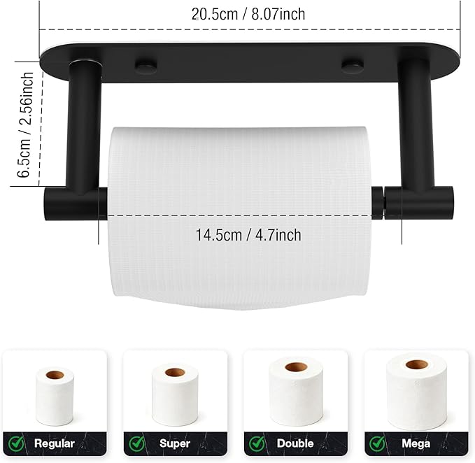 HITSLAM Toilet Paper Holder Matte Black, SUS304 Stainless Steel Bathroom Toilet Paper Roll Holder Wall Mounted and Self Adhesive, No Drill Tissue Holder Use for Washroom and Kitchen