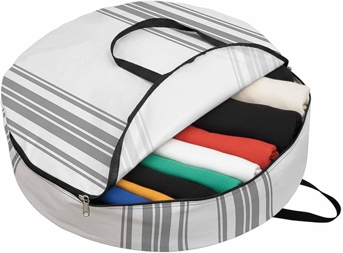 Storage Bag Gray Stripes Round Storage Totes Bins Closet Organizers with Zippers & Handle Simple Style Clothes Storage Container for Bedroom Dorm Space Saving Packing Supplies Moving Bags