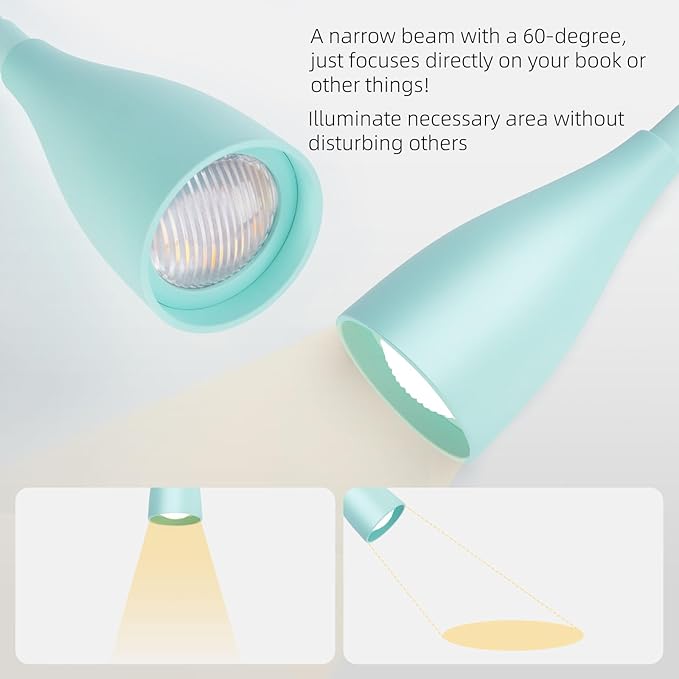 LiFMIRA Wall-Mounted LED Bedside Reading Light with USB Charging Port, 10-Level Dimmable & Adjustable 5 Color, Plug-in Adhesive Night Lamp for Books in Bed, Eye-Caring Bedroom Lighting (Teal)