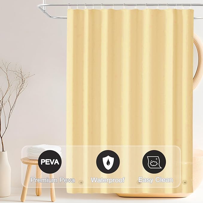 TIKABC Beige Shower Curtain Liner, 4G PEVA Shower Liner, Plastic Peva Waterproof Shower Curtains, 72x72 inch with Grommet Holes 3 Magnetic Weights