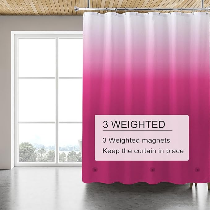 TIKABC Red Shower Curtain Liner, 4G PEVA Shower Liner, Plastic Peva Waterproof Shower Curtains, 72x72 inch with Grommet Holes 3 Magnetic Weights