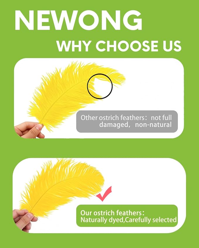 30pcs Yellow Ostrich Feathers Natural Bulk 8-10in（20-25cm） Vase Craft Wedding Home Party Centerpieces Christmas Day Decoration