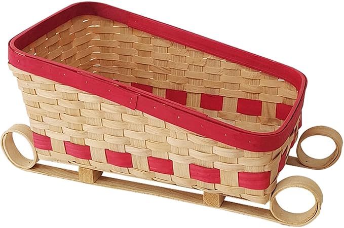 Sled Ornament Woven Basket Christmas Decoration Multifunction Kitchen Counter Storage Bin Food Basket for Parties Decoration, 34x20x18cm
