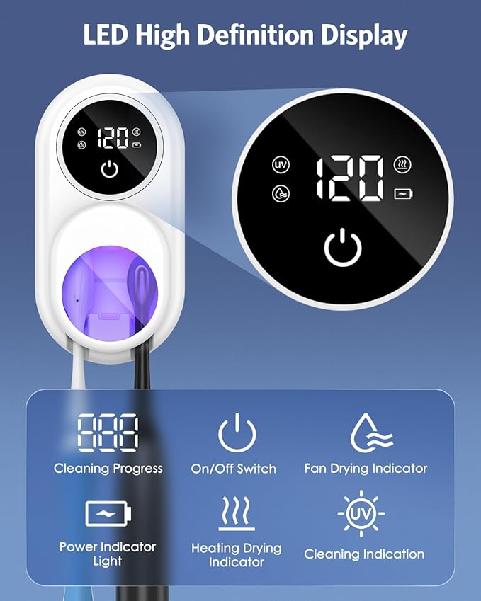 Toothbrush Sanitizer Holder, Upgraded UV Toothbrush Holder with Dual-Mode Clean & Fan Dry, LED Smart Screen, Auto-Inductive Cover, Toothbrush Wall Mounted Cleaner Organizer for Bathroom, Trip