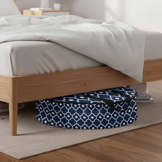 Storage Bag Blue Moroccan Design Round Storage Totes Bins Closet Organizers with Zippers & Handle Geometric Art Clothes Storage Container for Bedroom Dorm Space Saving Packing Supplies Moving Bags