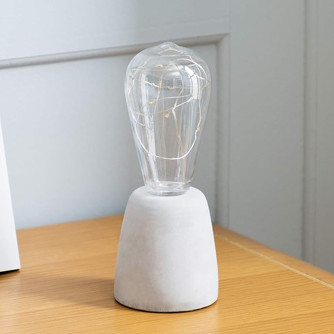 walsport Small Table Lamp Edison Bulb, Concrete Cement Grey Base Nightstand Bedside Lamp, Industrial Minimal Style for Cafe Shop Home Decor Christmas Birthday Gift