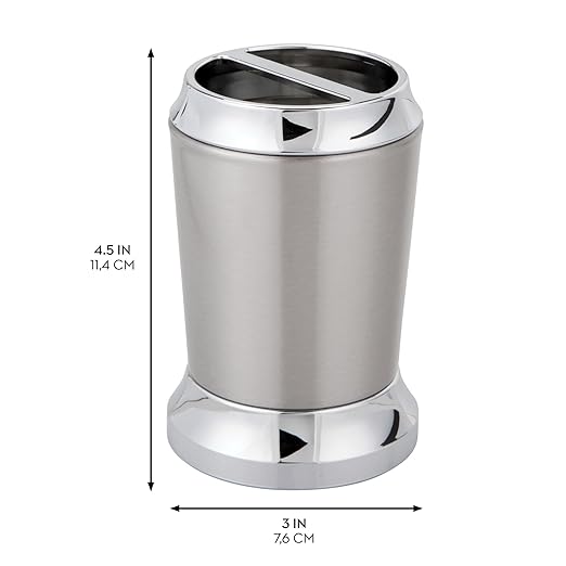 iDesign Stainless Steel Bathroom Counters-Set of 2 Toothbrush Holder, Pack of 2, Brushed/Chrome Split Finish
