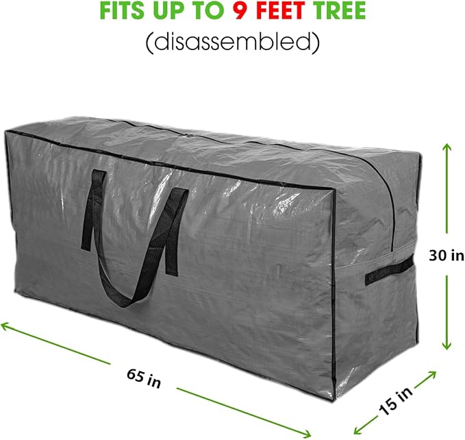 Artificial Tree Storage Bag By ProPik | Perfect for Disassembled Tree | 65” X 15” X 30” Holiday Tree Storage Case | Xmas Storage Container with Handles and Sleek Zipper (9ft, Gray)