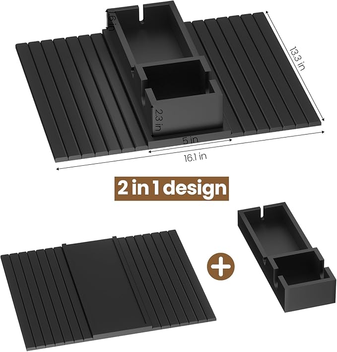 Bamboo Sofa Armrest Tray - Couch Arm Tray with Detachable Couch Cup Holder - 2 in 1 Anti-Slip Foldable Sofa Armchair Caddy Table - Cup Holder for Drinks Cellphone Snacks, Remote