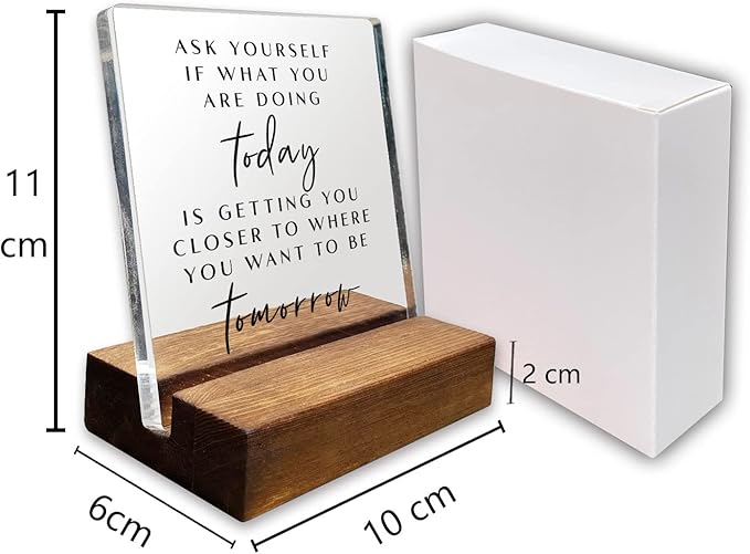 Inspirational Quotes Desk Sign, Motivational Minimalist Decor Art Acrylic Plaque With Wooden Stand Sign Home Office Desk Sign Gift for Women Colleague Friend Cowoker