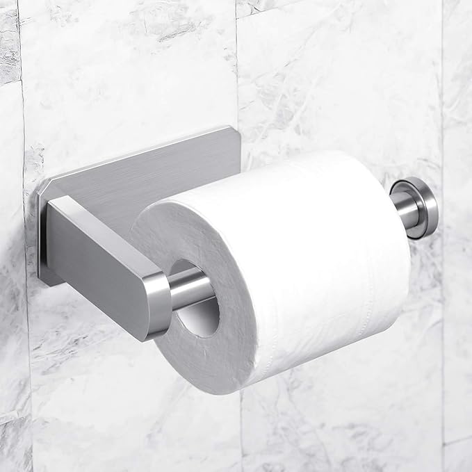 VAEHOLD Toilet Paper Holder Self Adhesive Kitchen Washroom Adhesive Toilet Roll Holder No Drilling for Bathroom Stick on Wall Stainless Steel Brushed