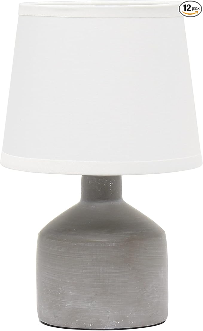 Simple Designs LT2080-GRY Mini Bocksbeutal Concrete Table Desk Lamp with Tapered Drum Fabric White Shade, Gray (Pack of 12)