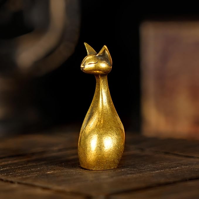 CHOVY Retro Handcrafted Elegant Cat Statue - 100% Solid Brass Desk Sleek Peek-a-Boo Feline in Regal Pose | Vintage Style Collectible Art Piece for Home, Unique Gift for Cat Lovers & Art Collectors