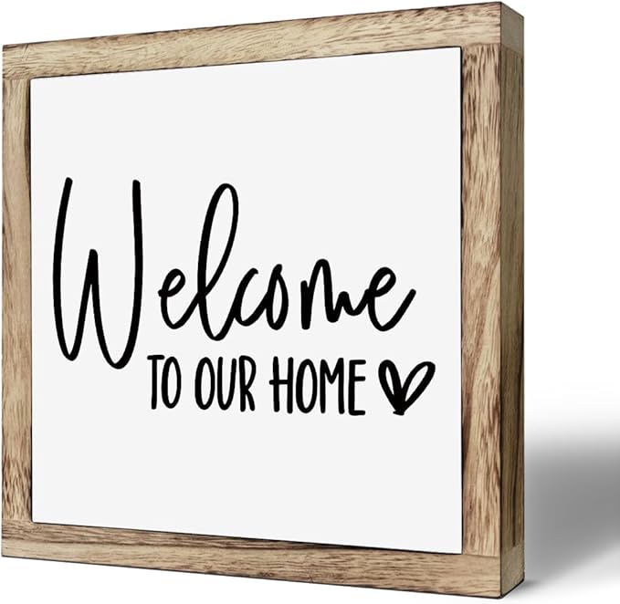 Welcome Sign, Wooden Box Signs for Home Decor, Freestanding Welcome Decor Sign, Farmhouse Decor for Entryway, Front Door Decor, Porch Decor, Housewarming Tabletop Decor, Welcome To Our Home (B2)