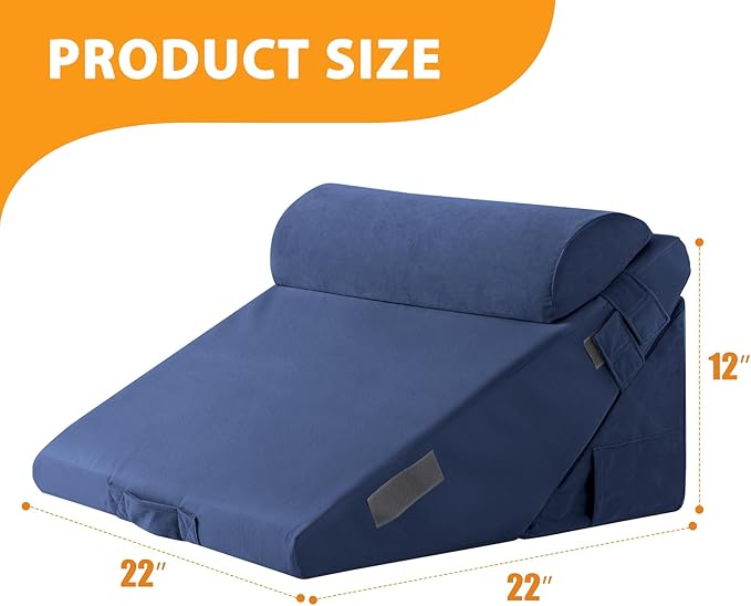 Ruqmuis 3PCS Wedge Pillow Set for After Surgery, Adjustable 9&12 Inch Bed Wedge Pillow for Sleeping, Incline Pillow Wedge for Headboard, Post Surgery, Acid Reflux, Neck&Back Support, Navy