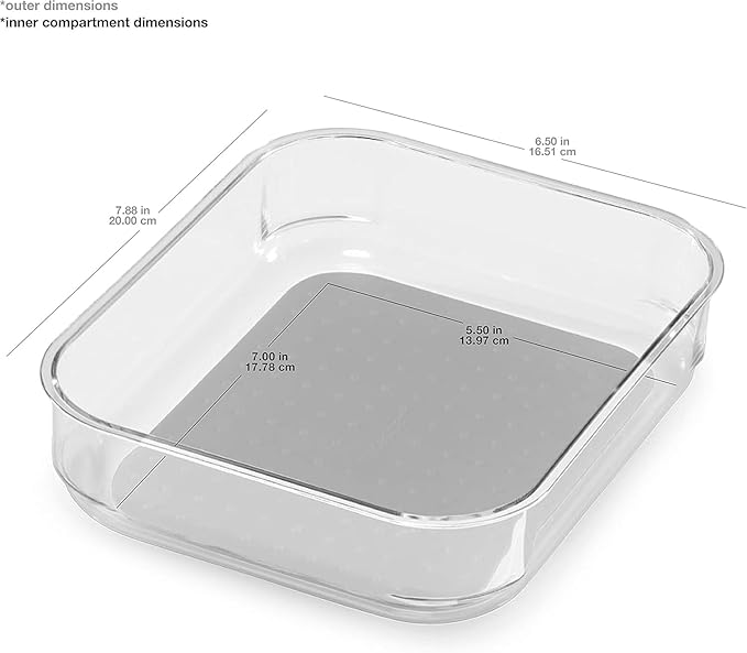 madesmart Medium Clear Storage Bin Organizer, Premium Soft-Grip Lining, Non-Slip Base, for Kitchen Utensils, Office Supplies, Pantry & Bathroom Items, Grey