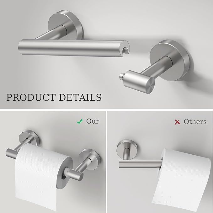 Toilet Paper Holder & Towel Holder, Bathroom Hardware Set-SUS304 Stainless Steel Double Post Pivoting Tissue Roll Holder and Hand Towel Ring Set for Bathroom, RV, Brushed Nickel