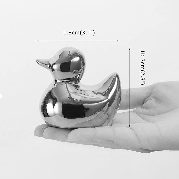 Home Decor Silver Ceramic Duck Figurines, Home Decor Animal Sculptures and Statues Handmade Artware Decor, Mini Duck