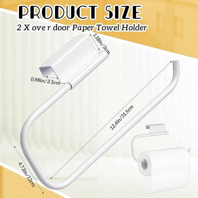 Yaocom 12.4 Inches Cabinet Door Paper Towel Holder Camper Under Sink No Drilling Paper Towel Storage and Dispenser for RV Kitchen Bathroom Laundry Room, Stainless Steel(White,1 Pcs)