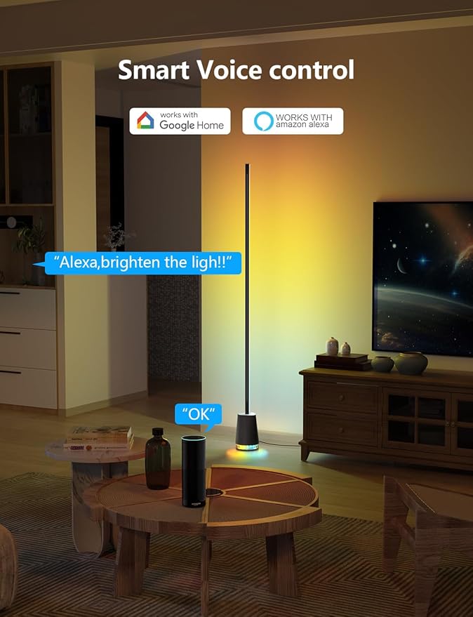 Lanmonlily Corner Floor Lamp, 1600lm RGB Corner Lamp, with Bluetooth Speaker and White Noise, Compatible with Alexa & Google, 16 Million DIY Colors, Sync with Music, for Bedroom &Living Room