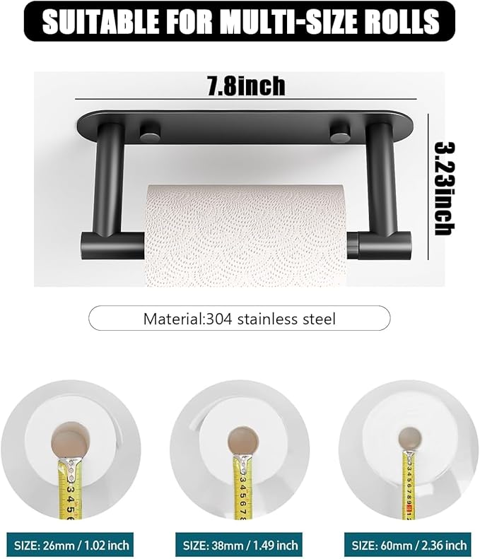 Black Toilet Paper Holder - Bathroom Toilet Paper Holder Adhesive or Screw Wall Mounted Swivel Snap Lock Design Fits Anywhere Stainless Steel Bathroom Tissue Roll Holder