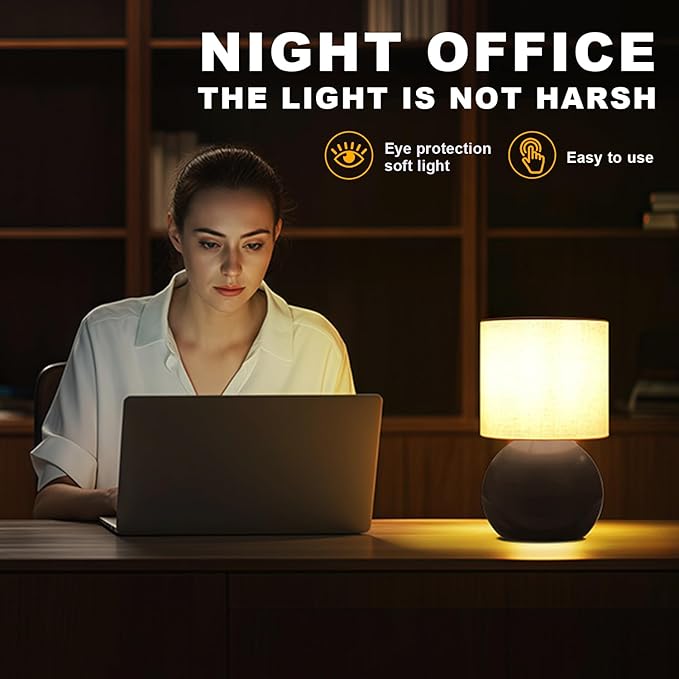 Small Table Lamp for Bedroom,Bedside Nightstand Lamp for Living Room,Minimalist Bedside Light lamp Set of 2, 10.4 Inch Desk Light for Bedroom, Living Room,Including Light Bulb（Brown）