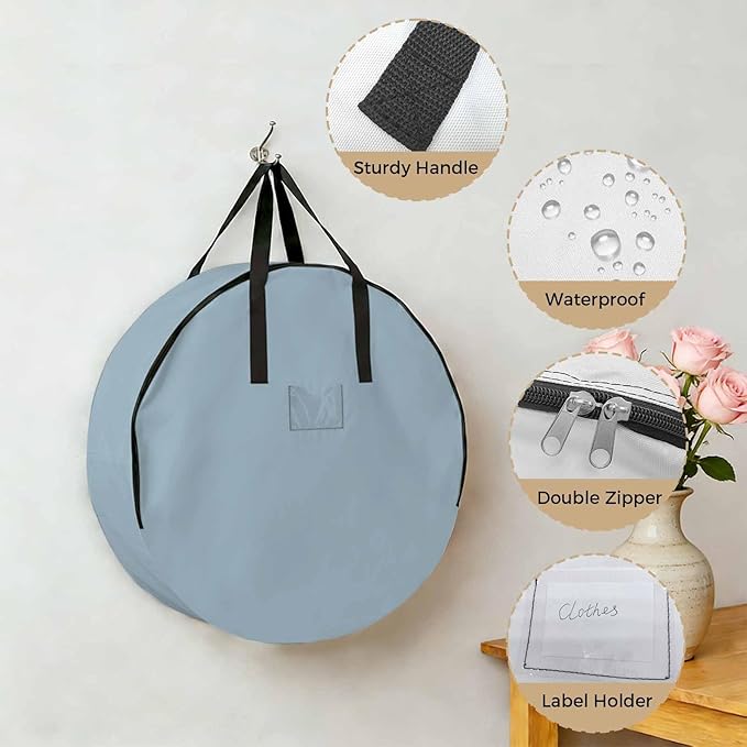 30 Inch Round Storage Bag 2 Pack,Blue Watercolor Waterproof Wreath Storage Container with Handles&Zipper Modern Minimalist Art Closet Organizer Bags Garland Box