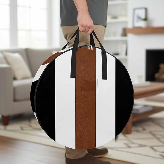 Storage Bag Boho Stripe Round Storage Totes Bins Closet Organizers with Zippers & Handle Bohemian Brown Black White Clothes Storage Container for Bedroom Dorm Space Saving Packing Supplies Moving Bags