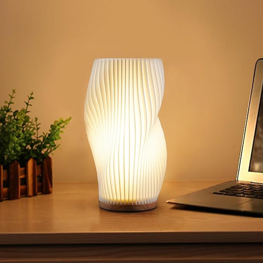 Zenply Novelty Small Table Lamp for Bedroom, Vintage Style Striped Night Light, Mini Bedside Lamp for Living Room, Office, Dorm (MD)