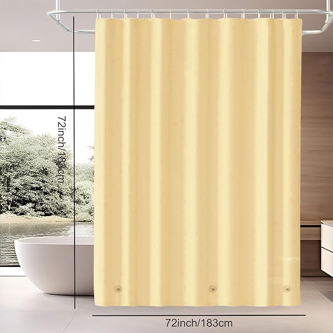 TIKABC Beige Shower Curtain Liner, 4G PEVA Shower Liner, Plastic Peva Waterproof Shower Curtains, 72x72 inch with Grommet Holes 3 Magnetic Weights