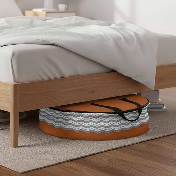 Storage Bag Burnt Orange Grey Waves Round Storage Totes Bins Closet Organizers with Zippers & Handle Chevron Stripe Clothes Storage Container for Bedroom Dorm Space Saving Packing Supplies Moving Bags