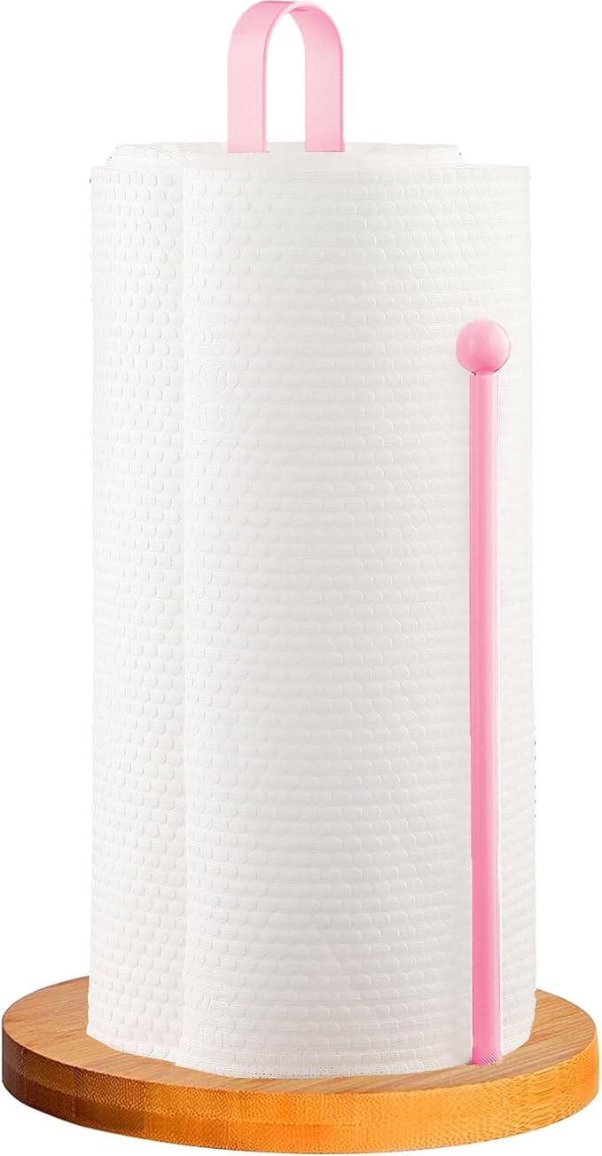 Wood Paper Towel Holder Countertop, TONLEA Kitchen Paper Towel Holder FreeStanding with Non-Slip Base for Kitchen and Bathroom Organization