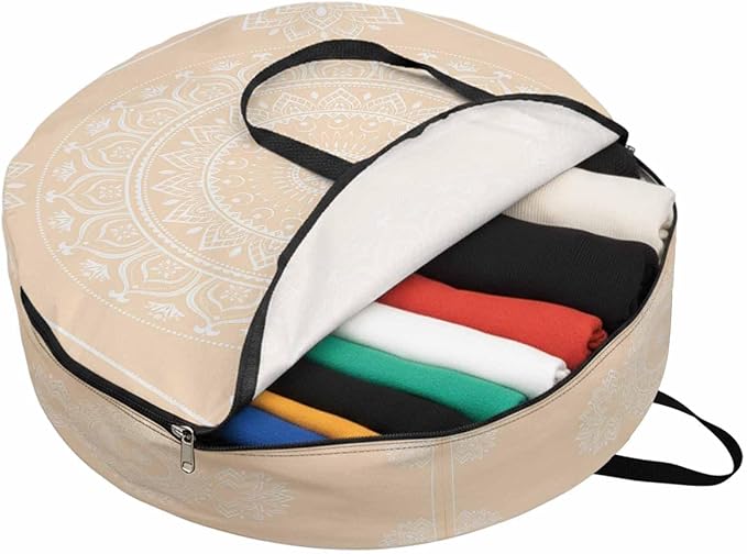 Storage Bag Cream Boho Round Storage Totes Bins Closet Organizers with Zippers & Handle Gorgeous Bohemian Flower Clothes Storage Container for Bedroom Dorm Space Saving Packing Supplies Moving Bags